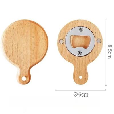 Portable Magnetic Beer Opener Wooden Bamboo Square Round Beer Cap Catche for Home Kitchen Bar