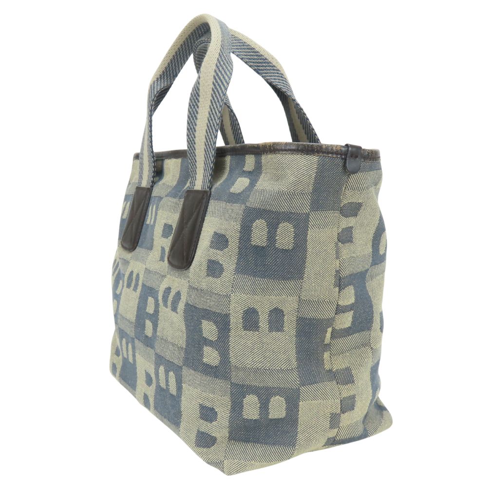 Used BALLY Handbag denim canvas/leather gray Navy casual