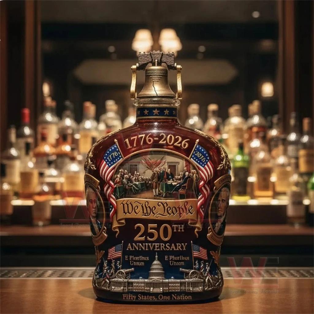 Limited Edition Commemorative Whiskey Bottle 1776-2026 250th Anniversary Collectible Decanter Featuring Historic American Symbols and Architecture