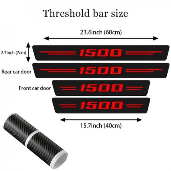 

4pcs For Ram 1500 Carbon Fiber Red Cab Door Sill Scuff Cover Threshold Protector