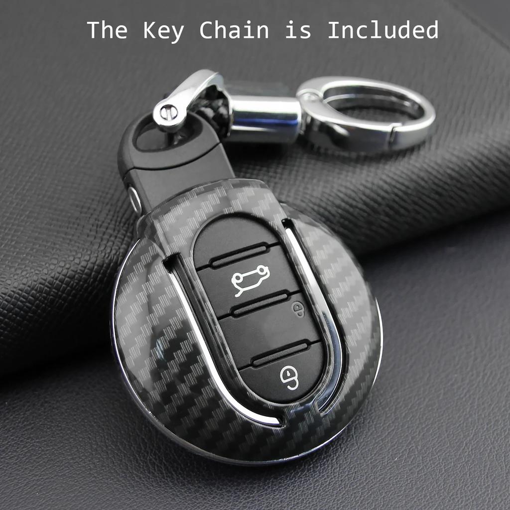 Carbon Fiber Car Key Fob Cover Case Chain Ring For Mini Cooper S One Countryman Clubman F54 F55 F56 F57 F60