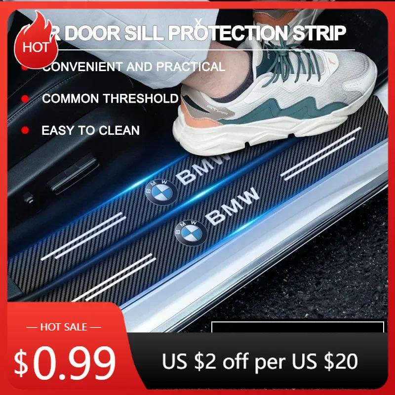 BAEK3 Hot 2025 5PCS Carbon Fiber Car Door Sill Protection Sticker Threshold Bar For BMW Power Performance M4 M3 M5 M6 E90 E60 E46 E39