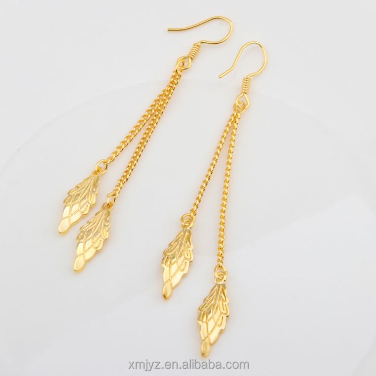 Gold Plated Cross-Border New Korean Fashion Trendy Earrings Long Tassel Leaf Female Earrings Jewelry
