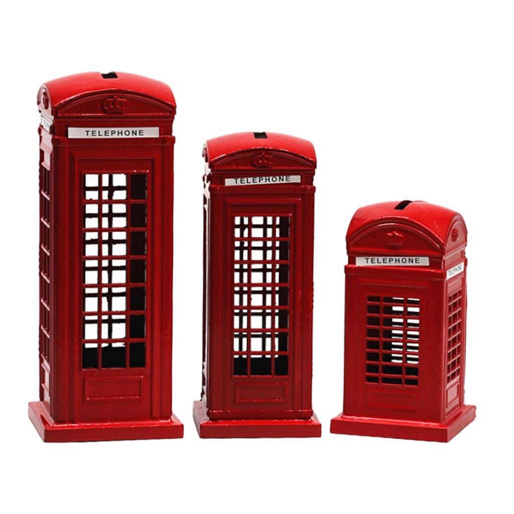 Piggy Bank Tabletop Decorations Figure Home Decor Statue Telephone Booth Figurine Souvenir Gift Money Saving Box for Kids