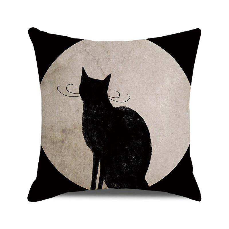 Halloween! Watercolor pumpkin black cat Digital printing short plush pillow covers for car sofa office cushion cover home goods