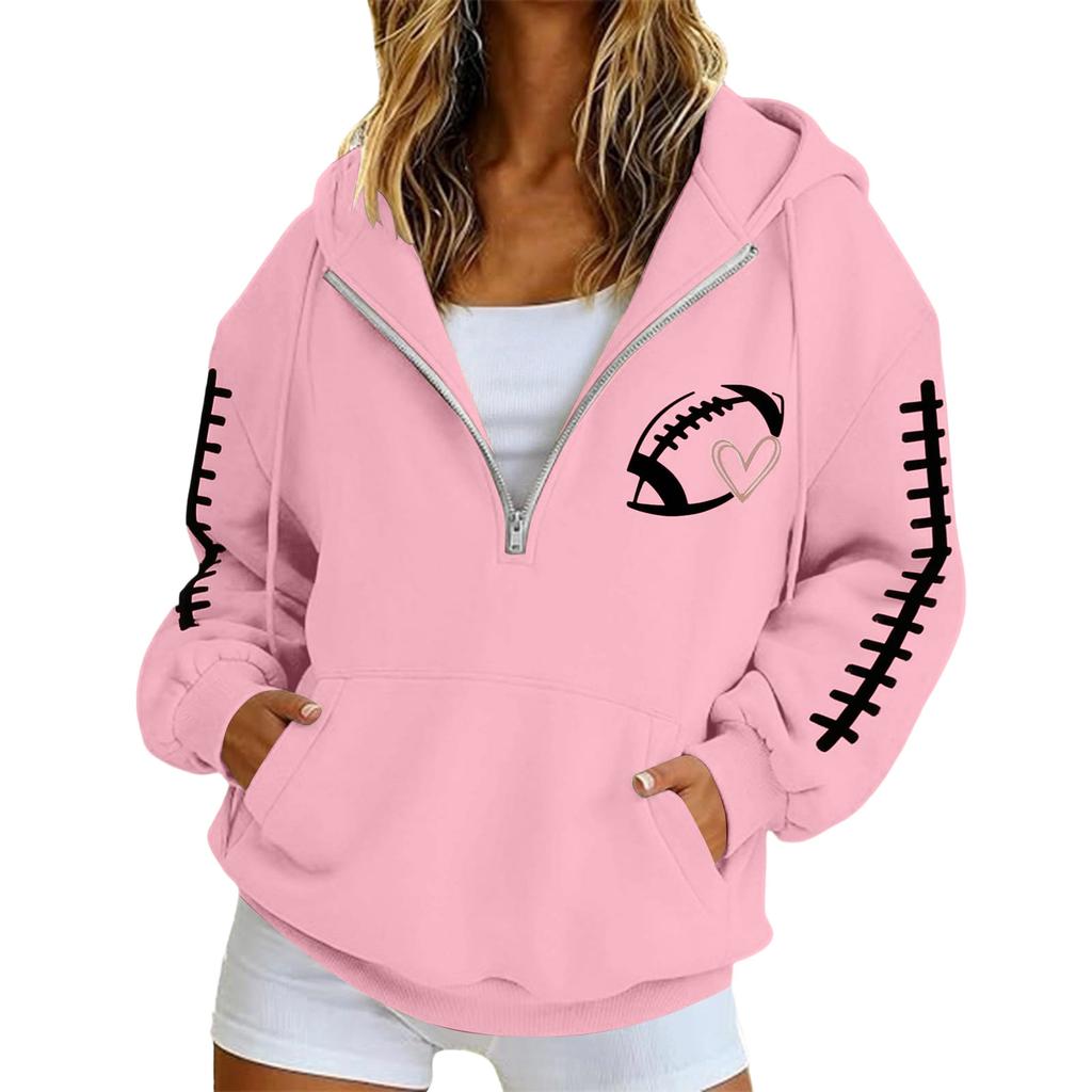 Women's Half-Zip Rugby Hooded Sweatshirt Pullover Jacket for Couples, Casual Wear