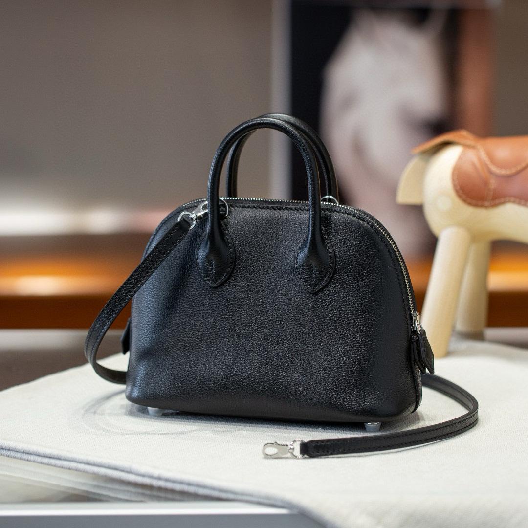 

Half-hand Sewing Wax Thread EC First Layer Cowhide Steel Hardware Bowling Shell Bag Mini Leather Portable Messenger Bag Women 18*13.5*7.5cm