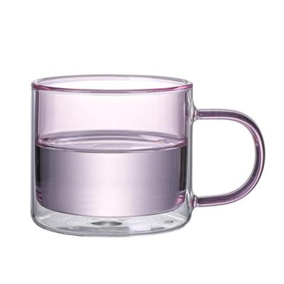 Double Walled Insulated Glass Mug Colorful Transparent Mug with Handle Coffee Cup
