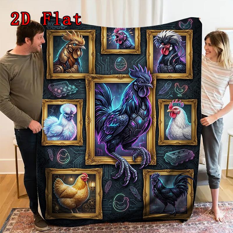 Cybernetic Rooster Gallery 2D Flat Pattern Flannel Blanket, High Quality All Seasons, Home Decor, Warmth and Comfort, Perfect for Christmas Gifts.