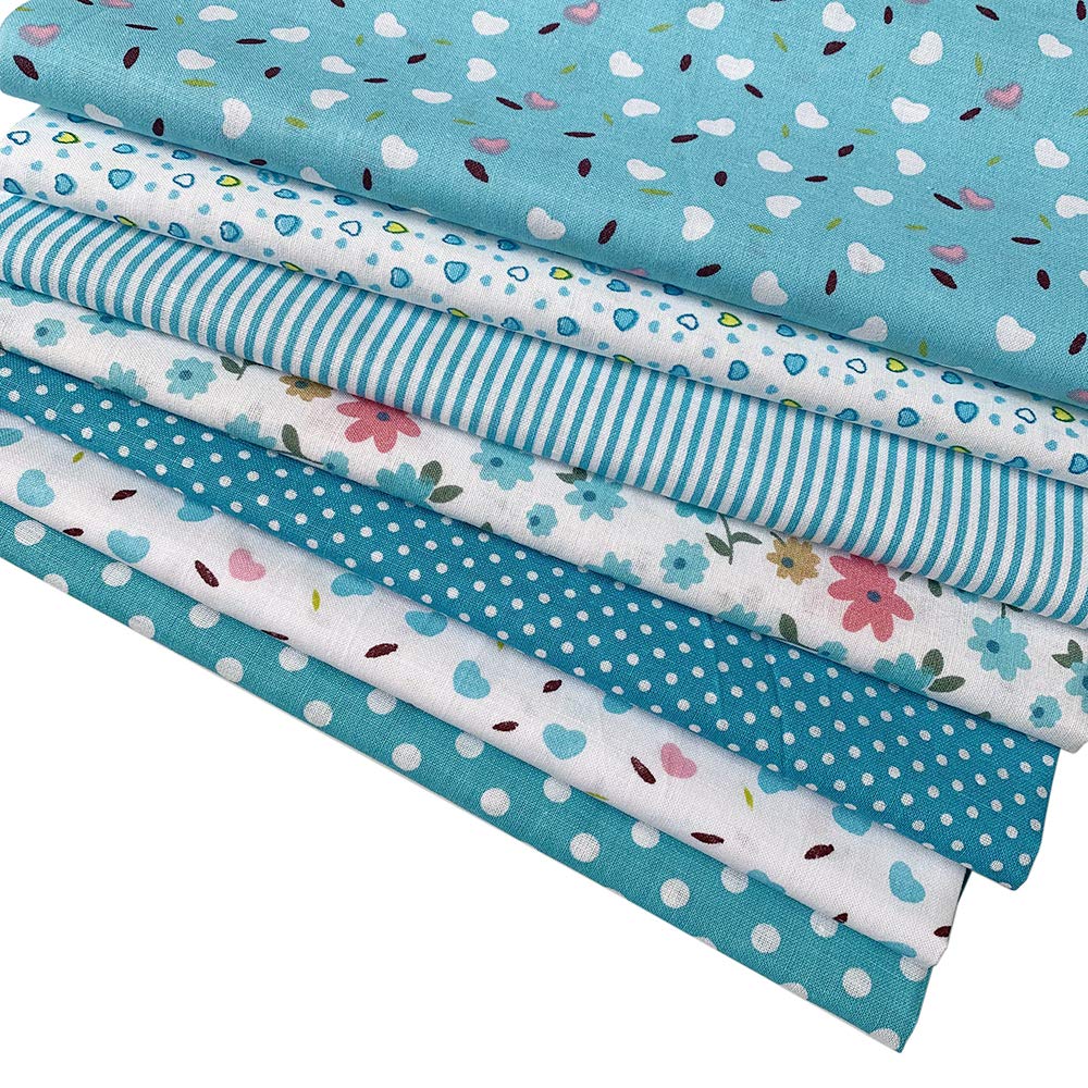 Floral Fabric Set Cotton Floral Patchwork DIY Craft Supplies 7-Piece (50x50cm, Blend) - Fabric, Scraps, Fabric, (Light Blue)