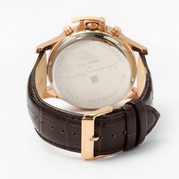 Authentic Salvatore Marra Wristwatch Water Date and Day Leather PGWH SM23101-PGWH, Resistant, Display, Strap,