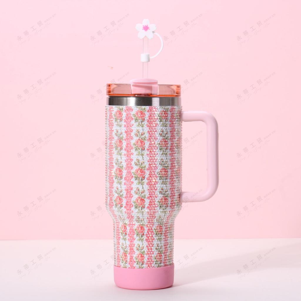 Rhinestone 40oz Stainless Steel Insulated Car Cup with Handle