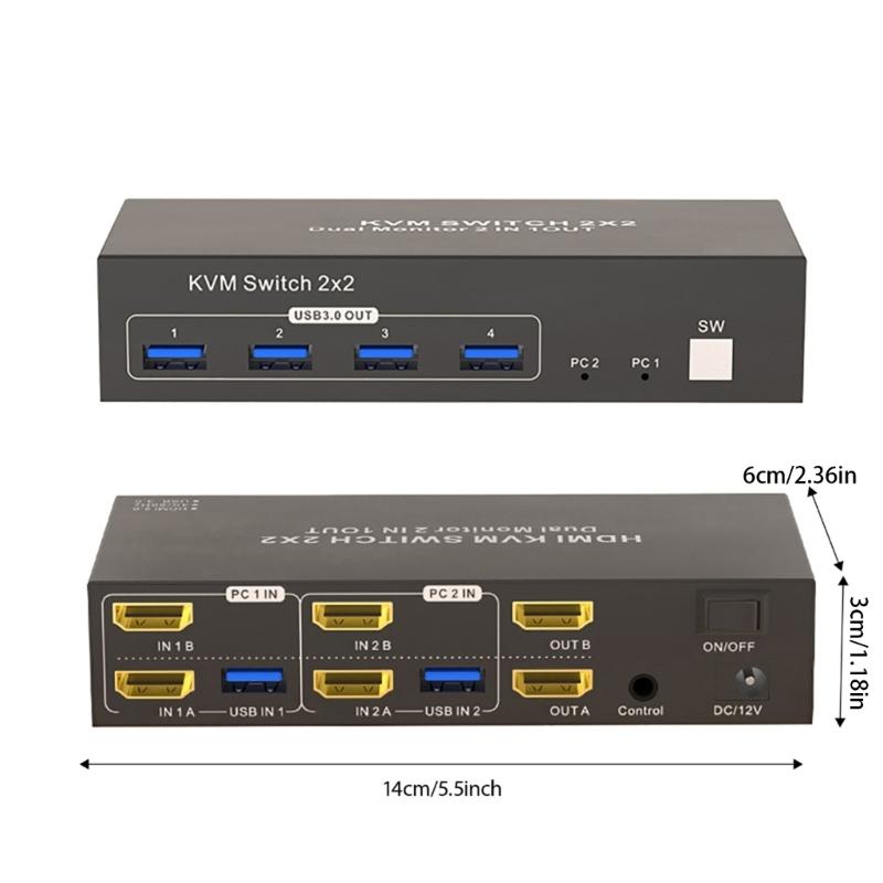 Metal HDTV Switcher For Double Monitors 4 USB3.0 Hubs Seamless Input Switching Enhances Productivity