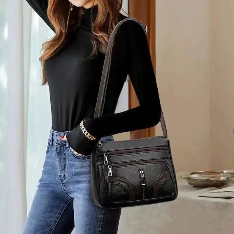 

Повседневные сумки-мессенджеры из искусственной кожи, женские модные сумки через плечо большой вместимости, женские однотонные сумки через плечо чёрный