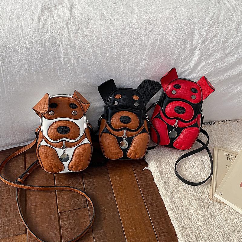 Creatieve Leuke Hondenvorm Enkele Schoudertas Hard PU Leer College Stijl Crossbody Handtas met Telefoonvak en Rits