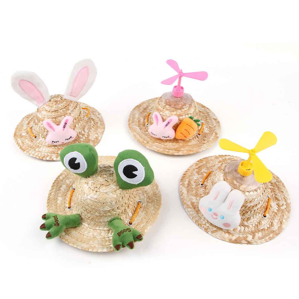 Pet act cute straw hat, cute doll hat spring and summer sunshade into funny pet hat