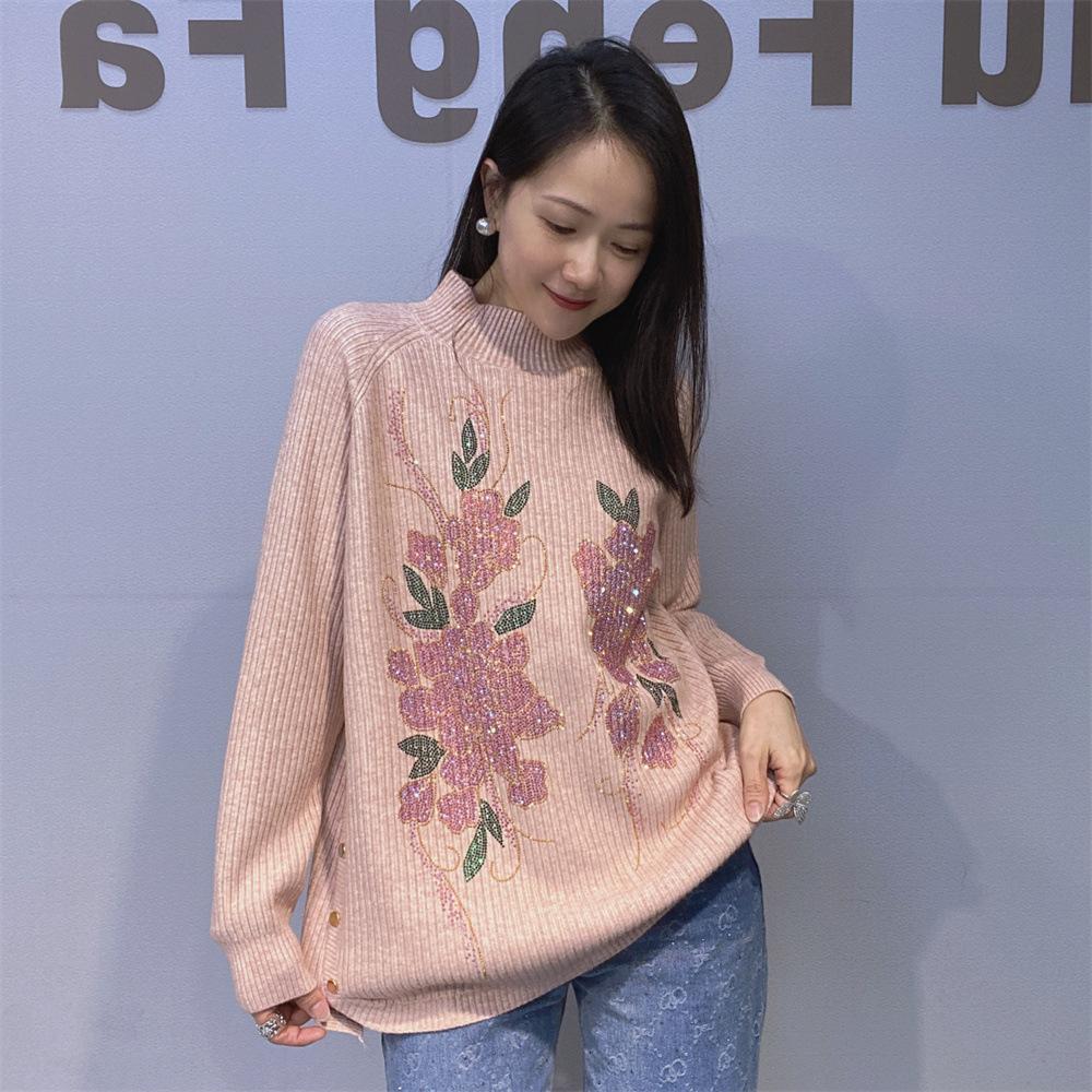 

Полосатый вязаный свитер с полувысоким воротником — универсальный топ для женщин на осень и зиму, облегающий свитер большого размера average size (50kg-80kg) абрикосовый