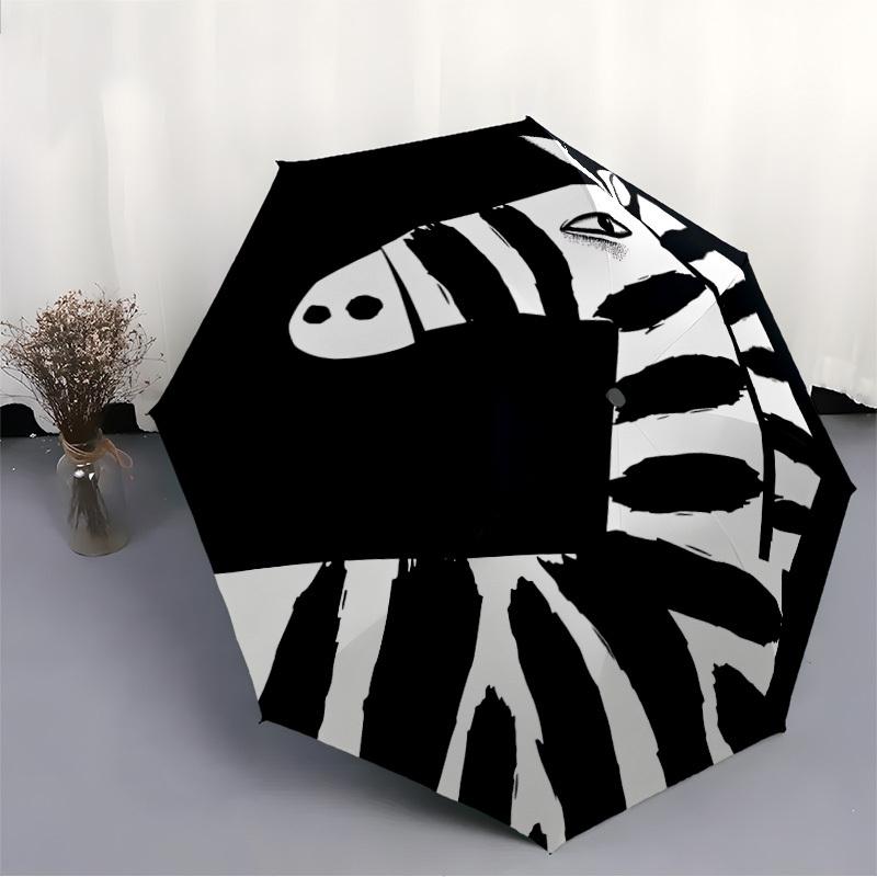1pc Zebra Stripes Automatic Folding Umbrella - Compact Travel Umbrella with Auto Open/Close 8-Rib Heavy-Duty Shaft for Women/Men -l042