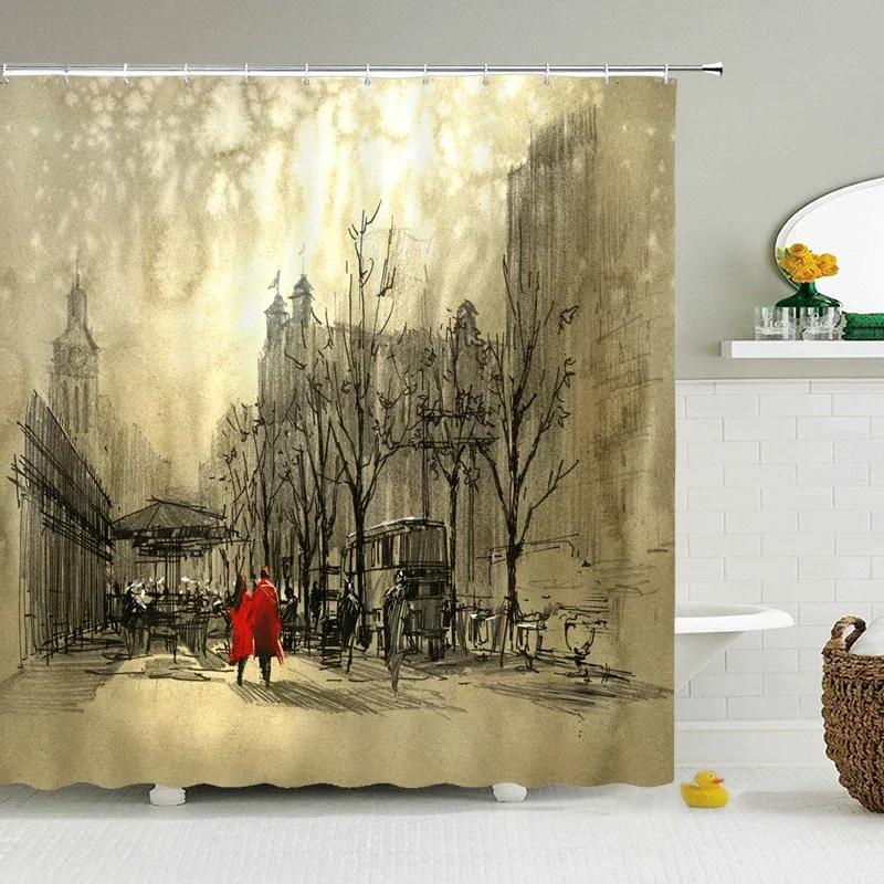 Waterproof Bathroom Shower Curtain New York Woman Street View Polyester Bathroom Curtain Printing Shower Curtains Bath Screen
