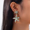 Fashionable Alloy Blue Color Starfishes Drop Earrings Flower Pendant Piercing Ear Accessory for Parties and Gatherings