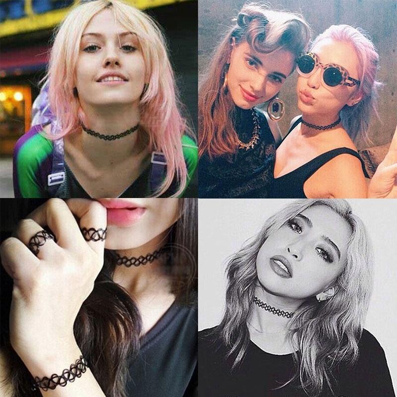 12 cores 12 peças/pacote Colar gargantilha arco-íris tatuagem Vintage Elástico Quartzo Elástico Henna Gótico Punk Elástico Joias femininas