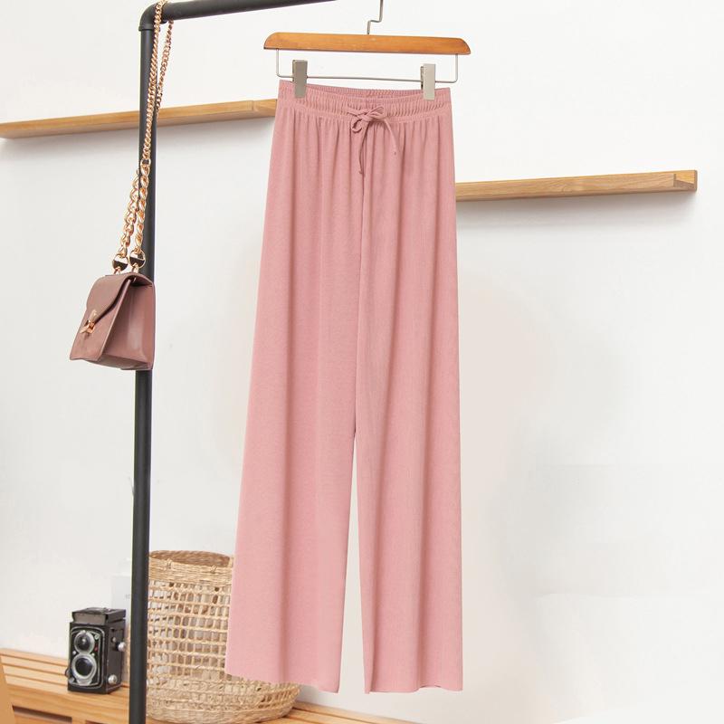 

Женские широкие брюки из ледяного шелка с высокой талией, шифоновые свободные прямые брюки, женские повседневные брюки one size розовый