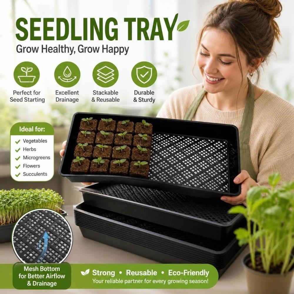 2pcs 21x10in Plastic Nursery Trays with Holes Hydroponic Growing Tray  Greenhouse