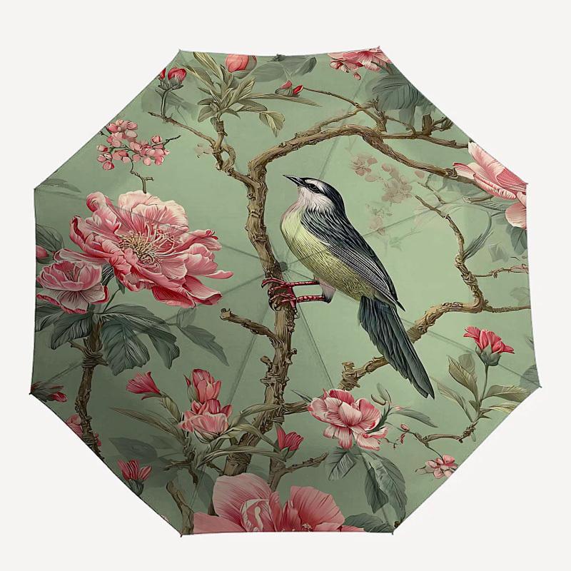 

1PC bird flower Umbrella-8-Rib Reinforced Portable Folding Travel Suitable for All Seasons Outdoor Daily , Fun Design-Z0429