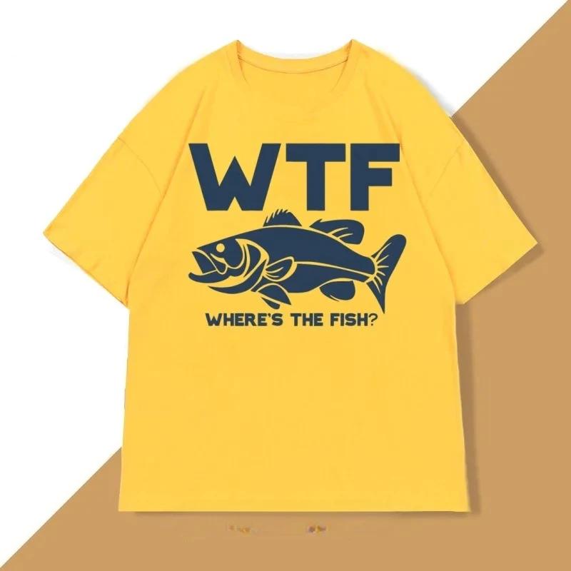 Забавная футболка WTF «Где рыба?» для женщин, для рыбалки, футболка для рыбака, подарок на День отца, повседневная летняя футболка с коротким рукавом и графическим принтом Y2K. S