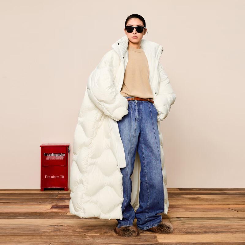 Less 2024 Winter Loose Fit Hooded Extra-Long Down Jacket