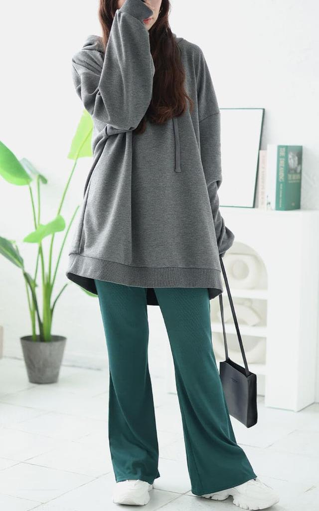 Gold Japan Plus Size Long Elastic Green Women's Pants, Flared, Ribbed, Stretch, Waist, Spring/Summer, Fall/Winter, maru-6732, 3L,