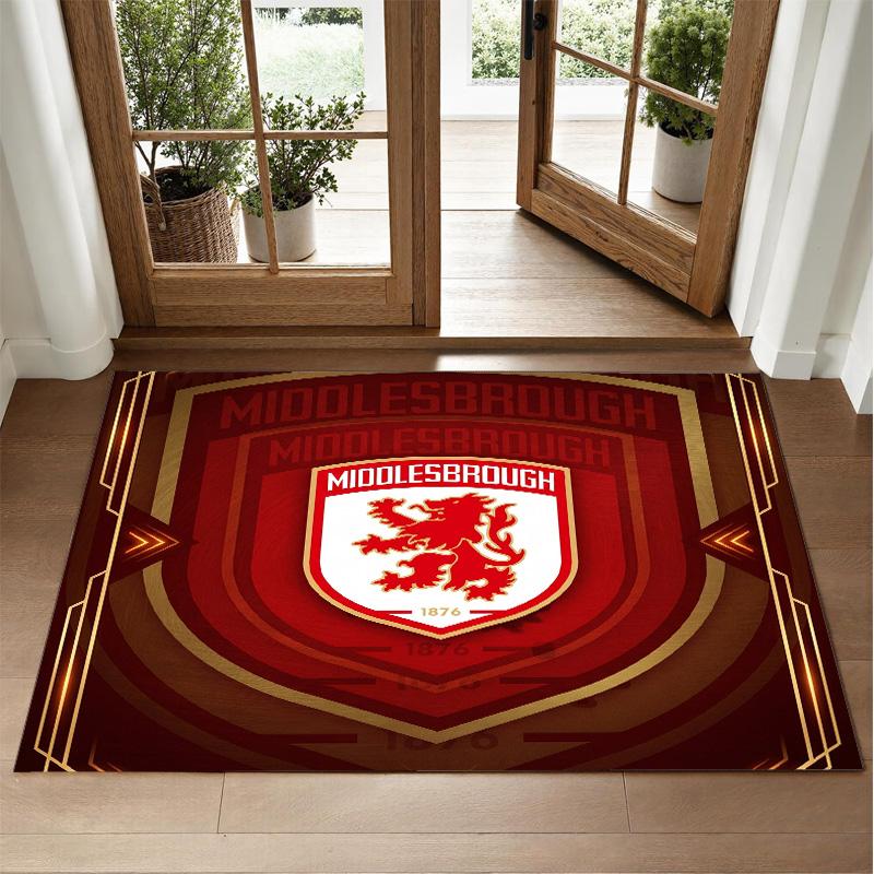 Middlesbrough FC Design Crystal Velvet Rug Soft Decorative Mat for Bedroom Entrance