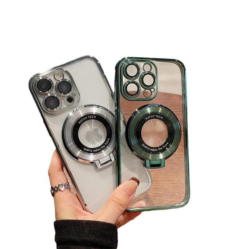 Applicable To IPhone 16 Mobile Phone Case Magnetic Suction Bracket Transparent Electroplating 14 Apple 15 Pro Protective Case 3 with Lens Film