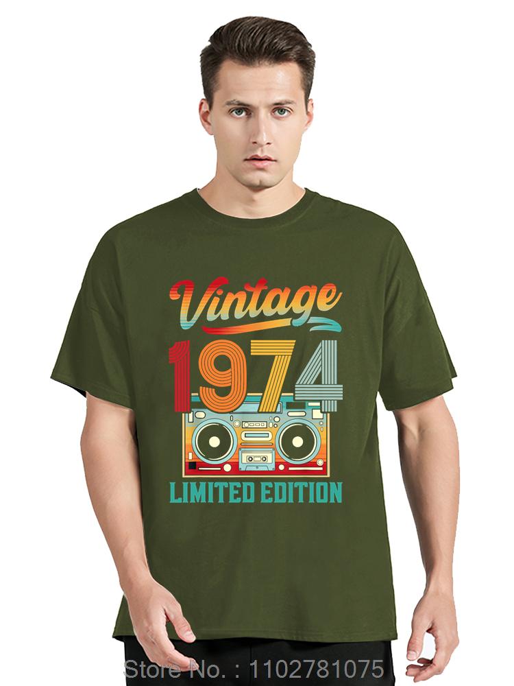 Born In Vintage 1974 Oversized T-shirt Limited Edition Cassette Men Clothing Vintage Cotton Tshirt Funny Tees Fitness T Shirt
