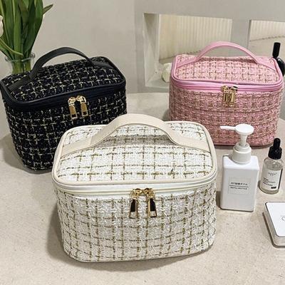 Klassische Strick-Kosmetiktaschen und -etuis, tragbare Reise-Make-up-Tasche, große Kapazität, Kulturbeutel-Organizer, Aufbewahrungstasche BX100