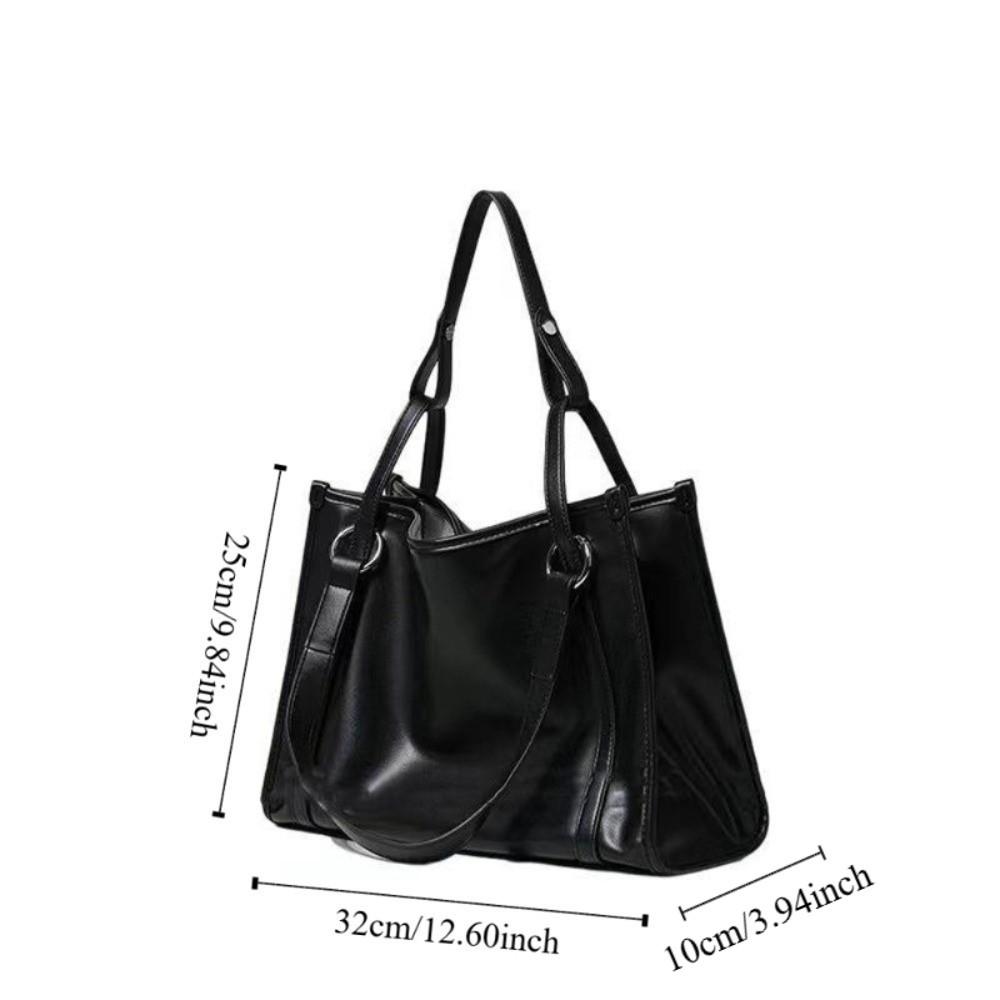 College Student Black Tote Bag Underarm Bag Large Handbag Trendy PU Leather Shoulder Bag  Shopping
