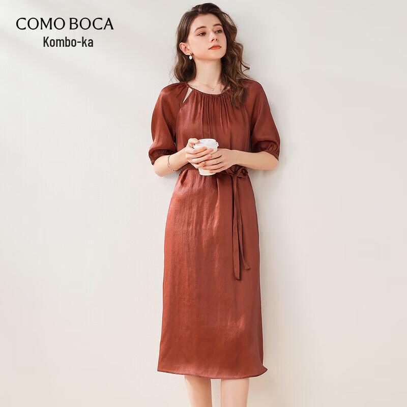 

Женское платье с плиссировкой, поясом и короткими рукавами из шелка тутового дерева L