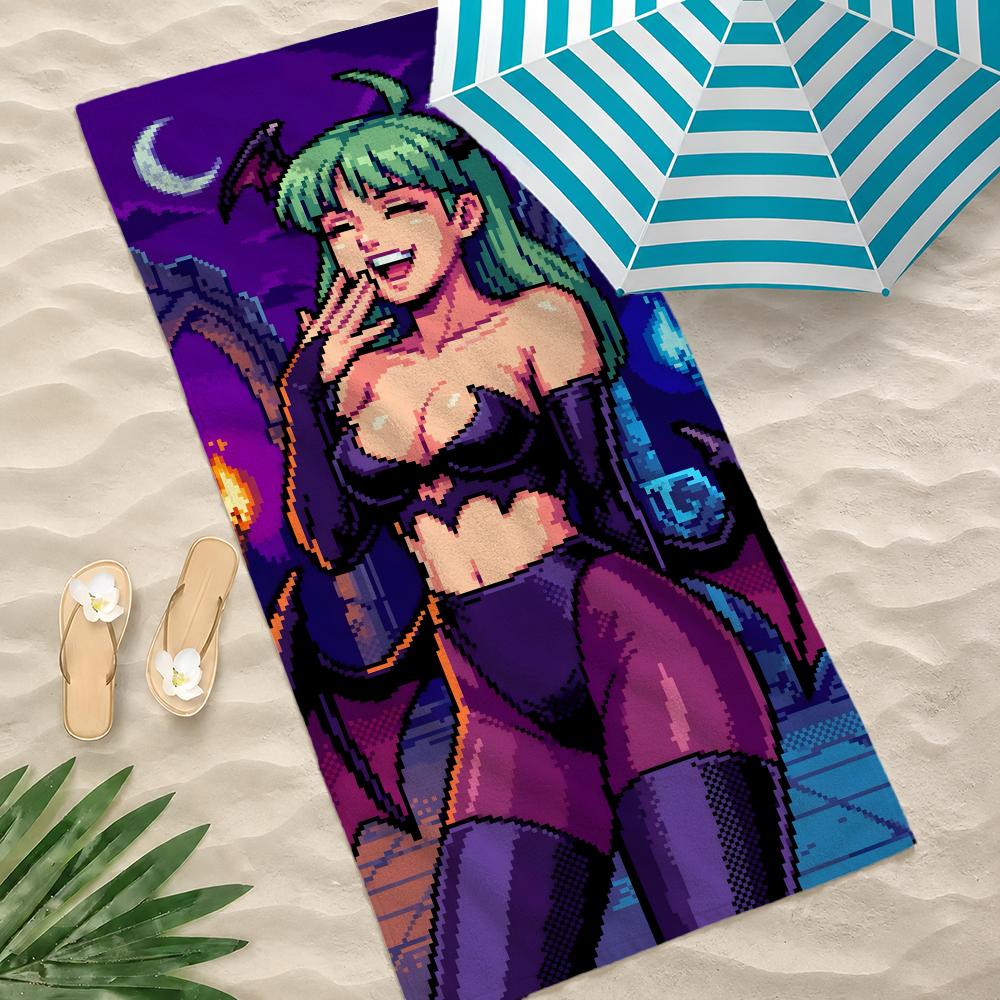 Game Morrigan Aensland Towel Microfiber Beach Towel Quick Dry Absorbent Soft for Swimming Yoga Resort Travel Camping