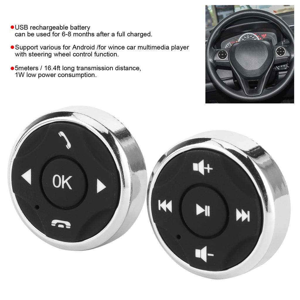 Steering Wheel Button Multifunction Steering Wheel Button USB Rechargeable Controller for Android Multimedia Player