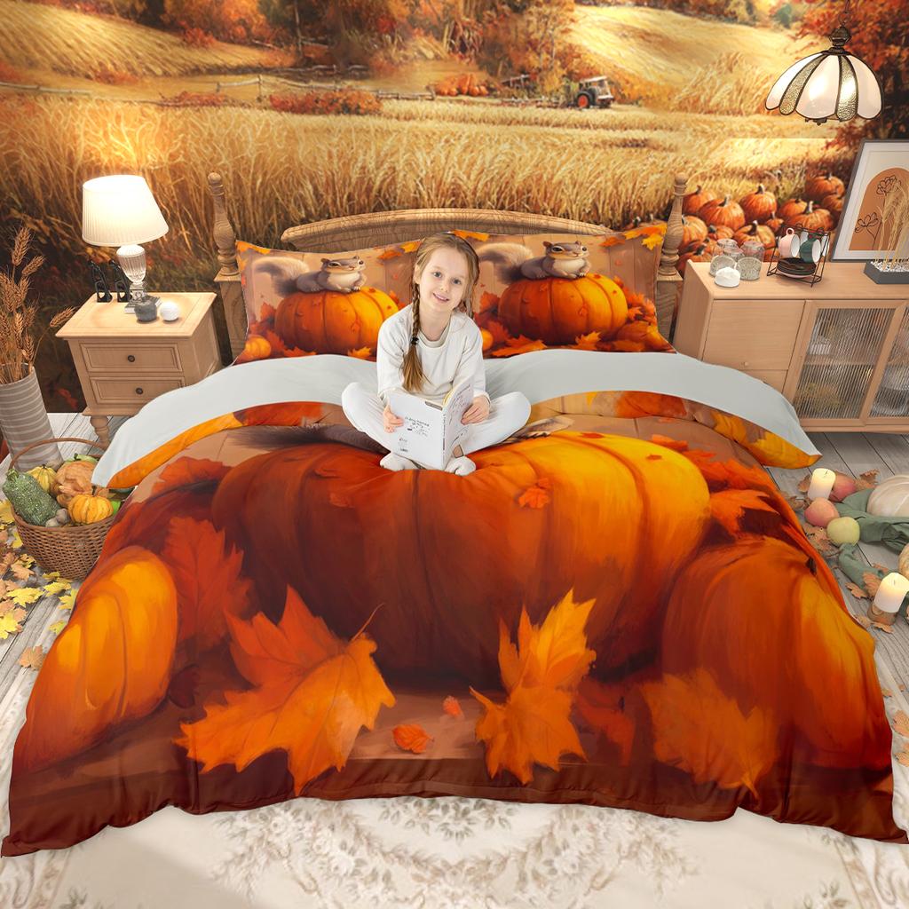 Homewish Happy Thanksgiving Day Duvet Cover Set Autumn Pumpkin Bedding Set Kawaii Turkey Fall Gnome Comforter Cover Set