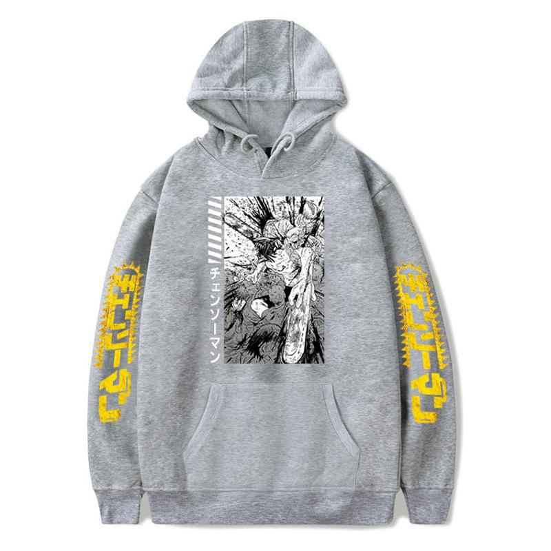 Chainsaw Man, Electric Black And White Print Autumn And Winter Men'S And Women'S Fleece Hoodie Loose Sweater Hoodie Top