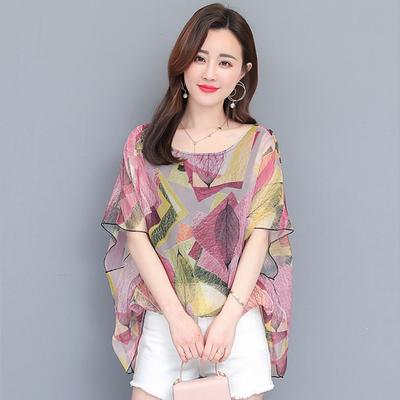 Blouse en mousseline imprimée pour femmes Été Chemise à manches courtes
