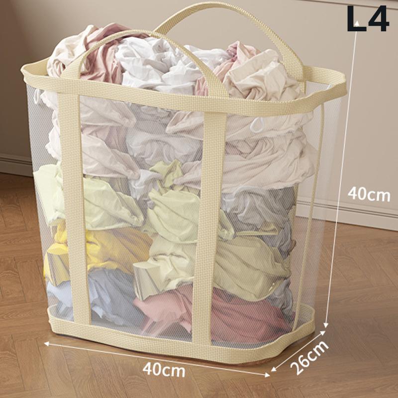 Nylon Mesh Laundry Basket With Handle Breathable Folding Portable Dirty Clothes Organizer Bags Large Capacity Toys Storage Bag