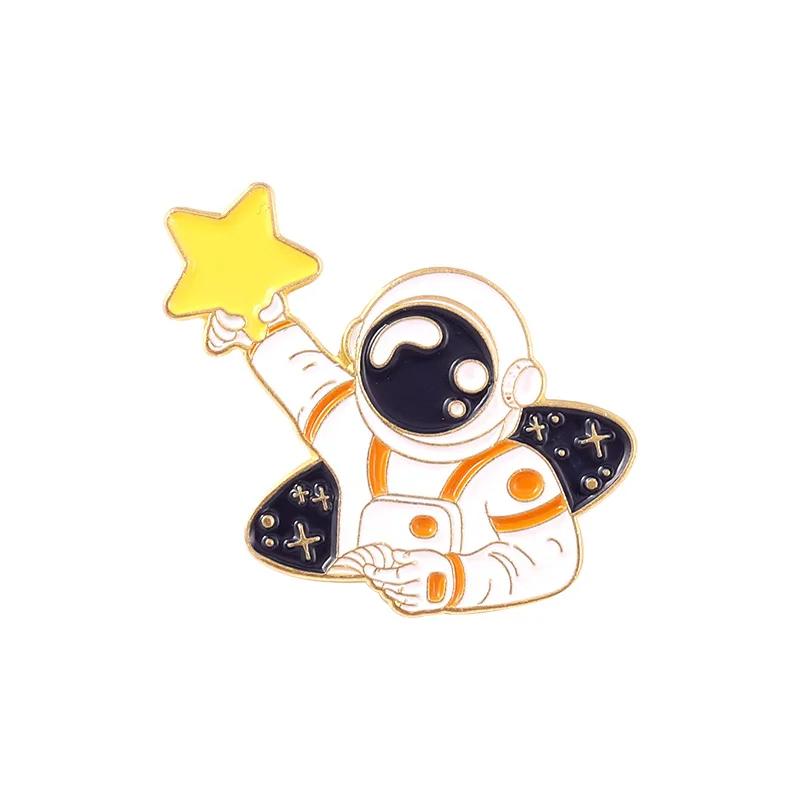 Astronaut Enamel Pins Planet Rocket Whale Star Moon Galaxy Coffee Metal Brooches Badges Pins Up Gift for Space Lover