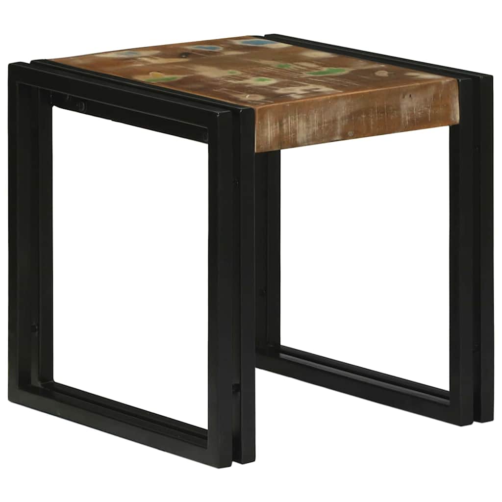 Nesting Table Set 3 Pcs Solid Recycled Wood and Metal