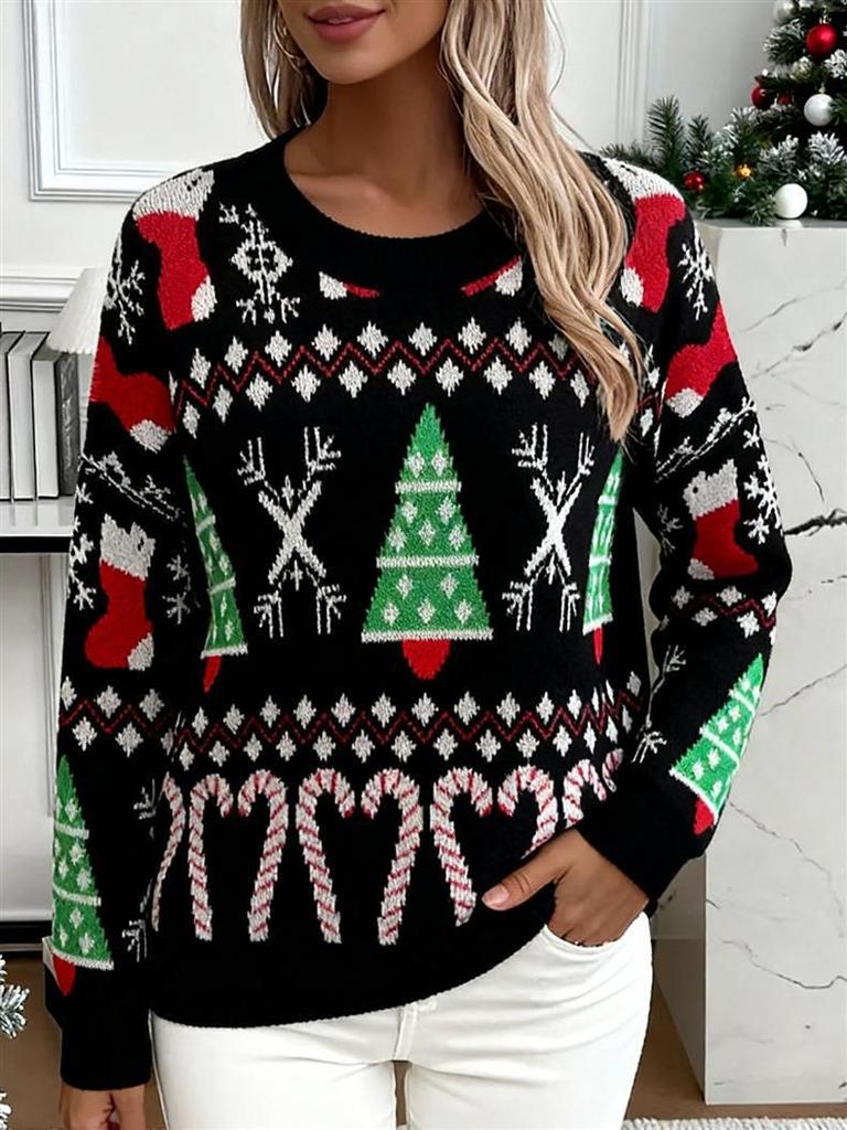 European & American Plus Size Knit Sweater: Loose, Warm, Long Sleeve Christmas Knitwear for Women - Fall/Winter 2025