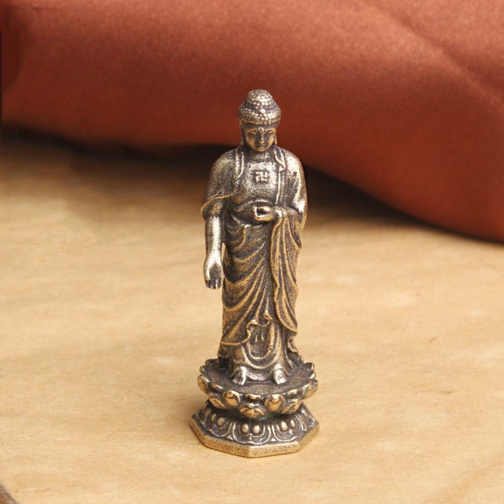 Pure Brass Lotus Guanyin Statue Lotus Guanyin Brass Buddha Sculpture Desktop