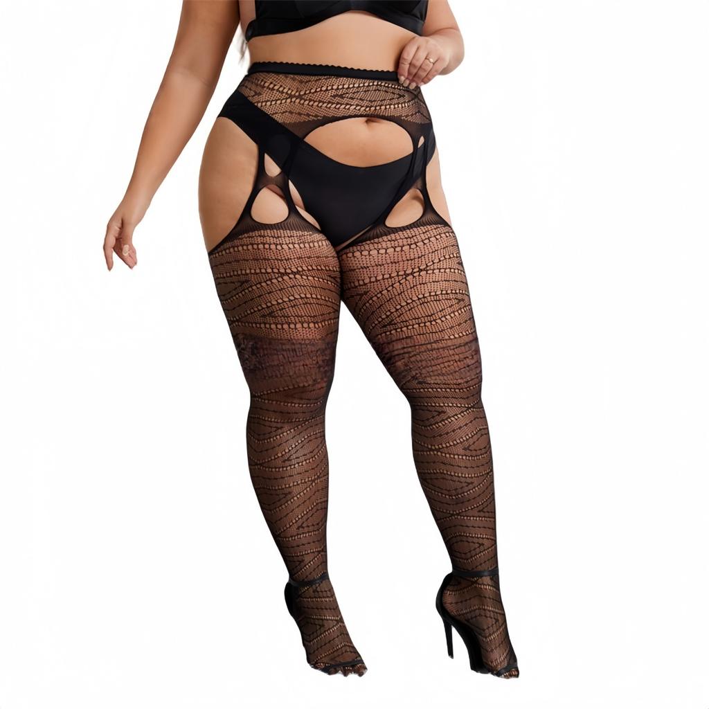 Plus Large Size Women Lace Fishnet Stockings Female Lingerie Tights Leggings Female High Waist Mesh Pantyhose for Women XXXL