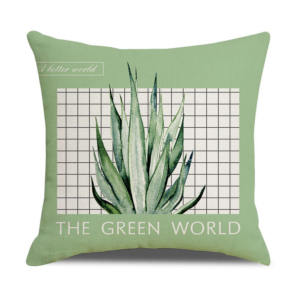 Ins Style Nordic Simple Geometric Abstract Small Fresh Green Plant Elk Linen Print Square Pillowcase