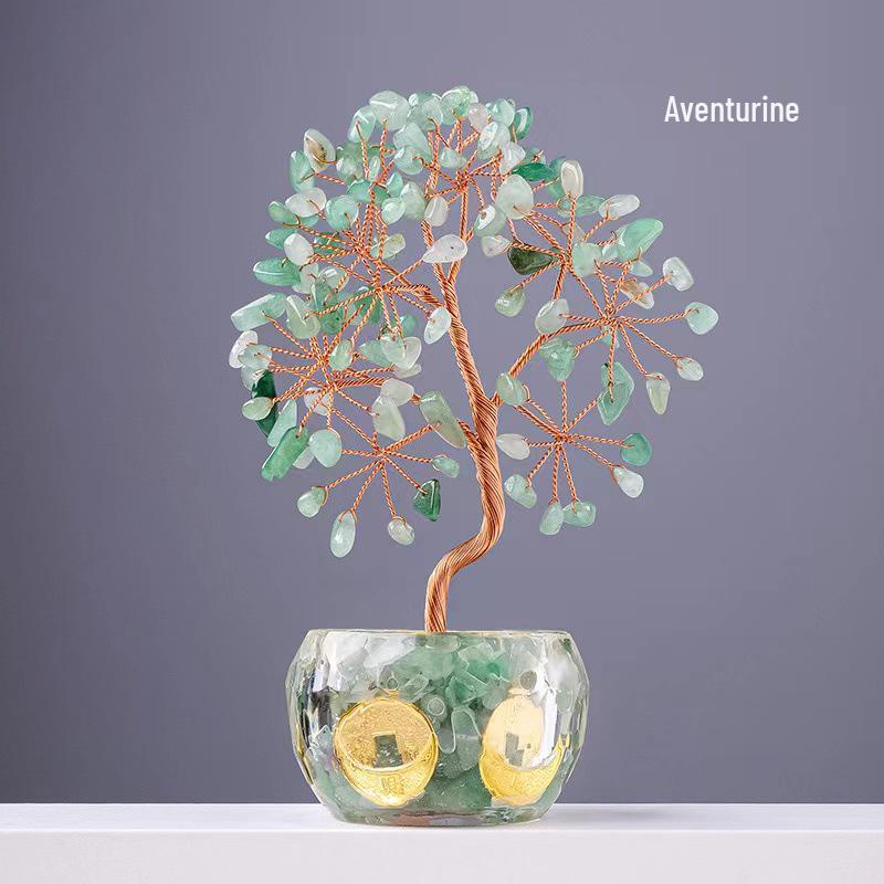 Natural Crystal Money Tree for Wealth & Prosperity - Decorative Ornament for Home, Office, or Desk